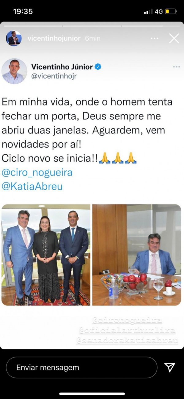 Vicente Jr deve deixar o PL e ir para o PP da senadora Kátia Abreu